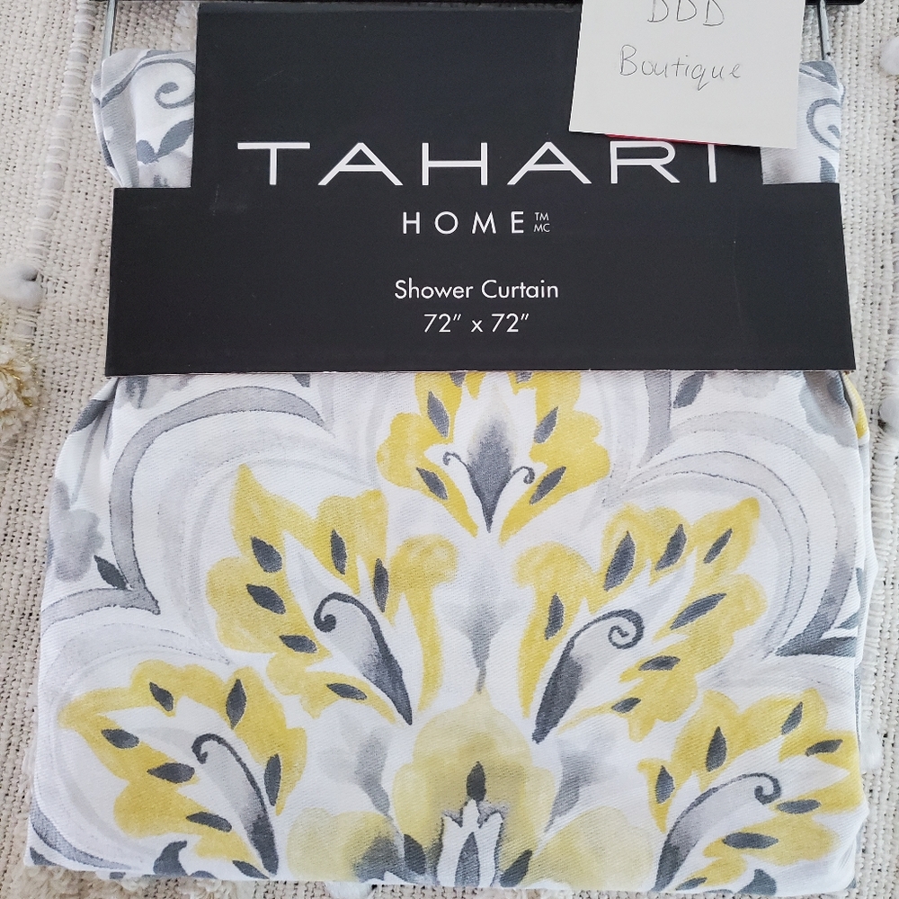 TAHARI Home JUBILANT DAMASK Fabric Shower Curtain 72 x 72" Gray Yellow White